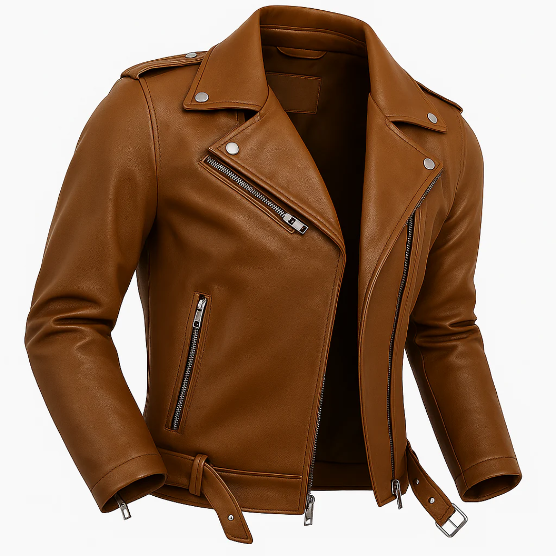Jaqueta Masculina de Couro com Cinto Frontal