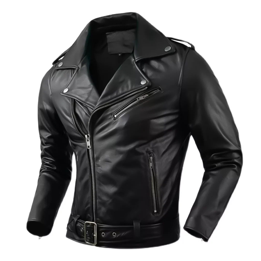 Jaqueta Masculina de Couro com Cinto Frontal