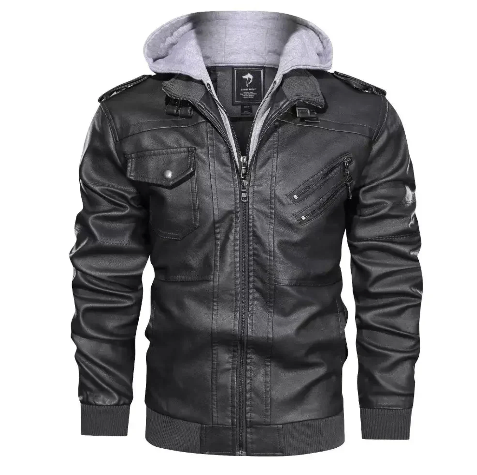 Jaqueta de Couro Masculina com Capuz