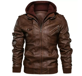 Jaqueta de Couro Masculina com Capuz