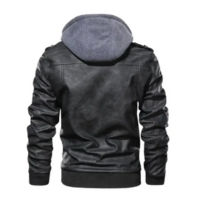 Jaqueta de Couro Masculina com Capuz