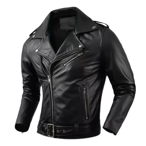 Jaqueta Masculina de Couro com Cinto Frontal