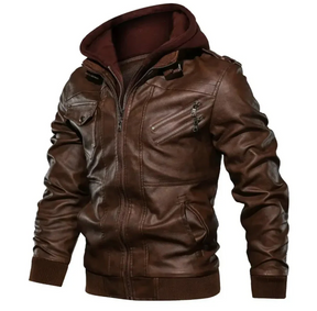 Jaqueta de Couro Masculina com Capuz