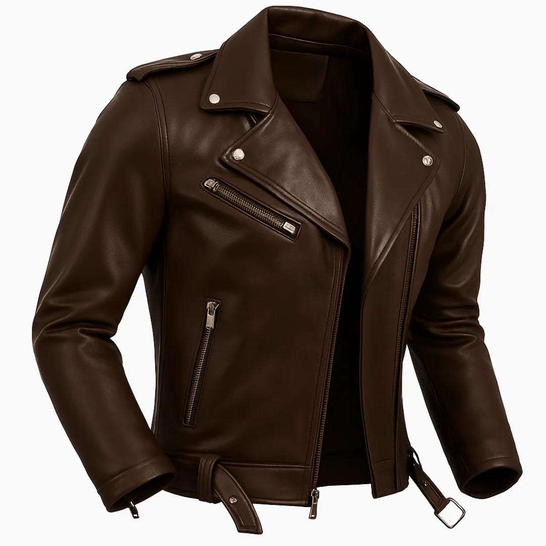 Jaqueta Masculina de Couro com Cinto Frontal