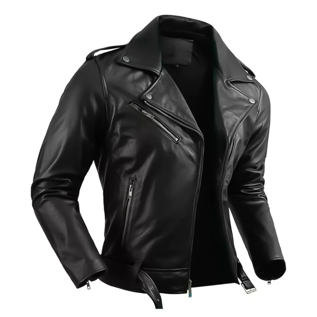 Jaqueta Masculina de Couro com Cinto Frontal