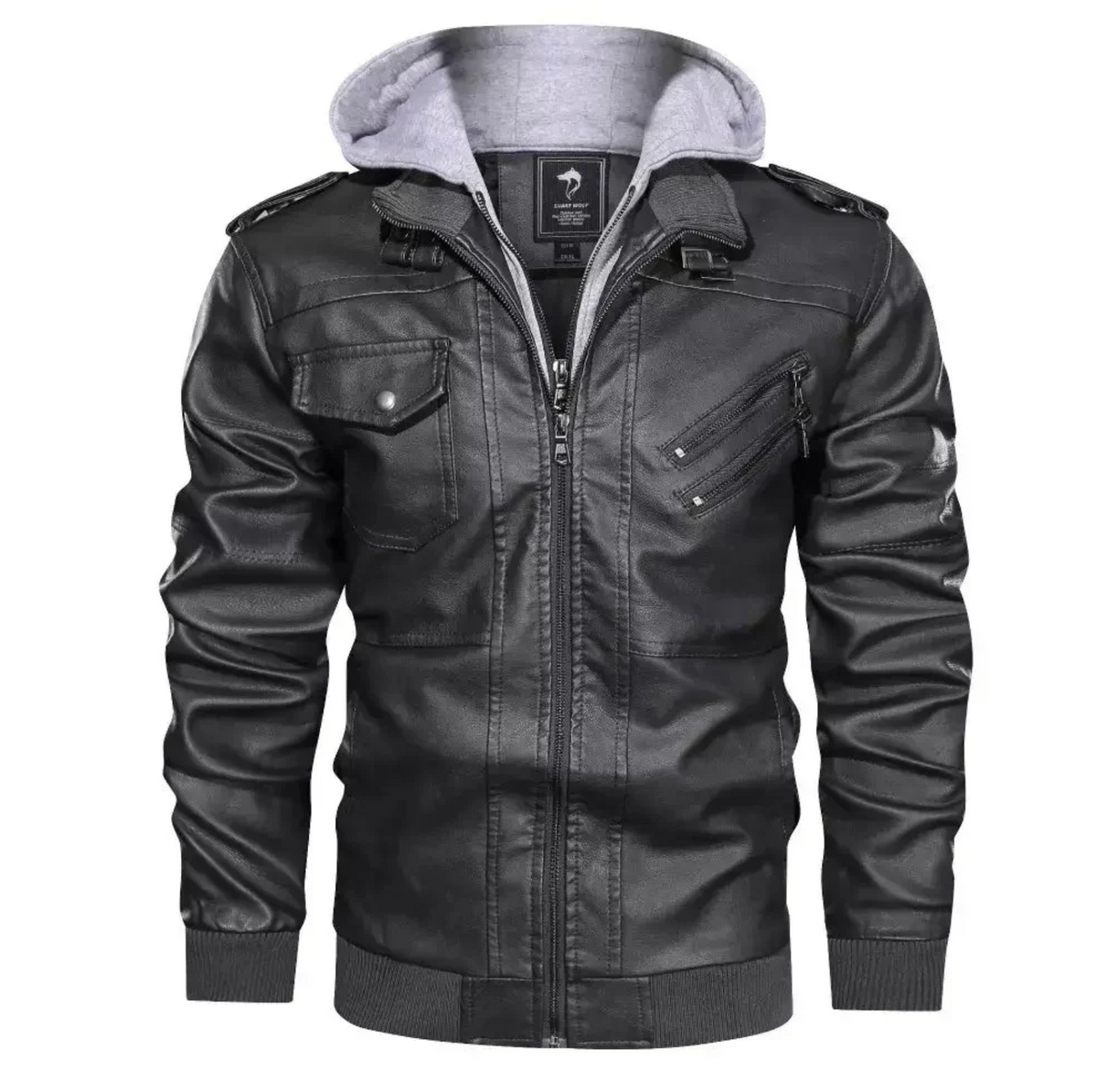 Jaqueta de Couro Masculina com Capuz