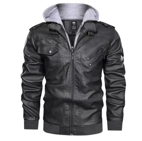 Jaqueta de Couro Masculina com Capuz